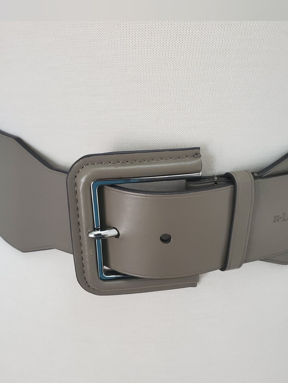 LAUREN RALPH LAUREN WIDE COVERED BUCKLE TAUPE STRETCH BELT